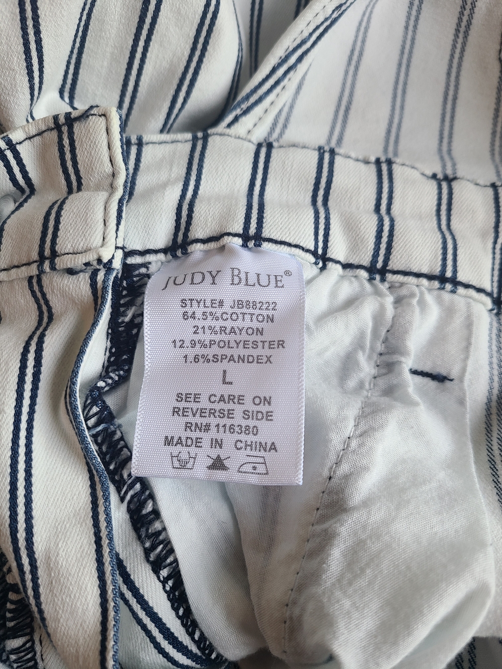 Judy Blue Striped Cotton Jumpsuit Overalls - White with Navy Pinstripes L - Picture 9 of 9